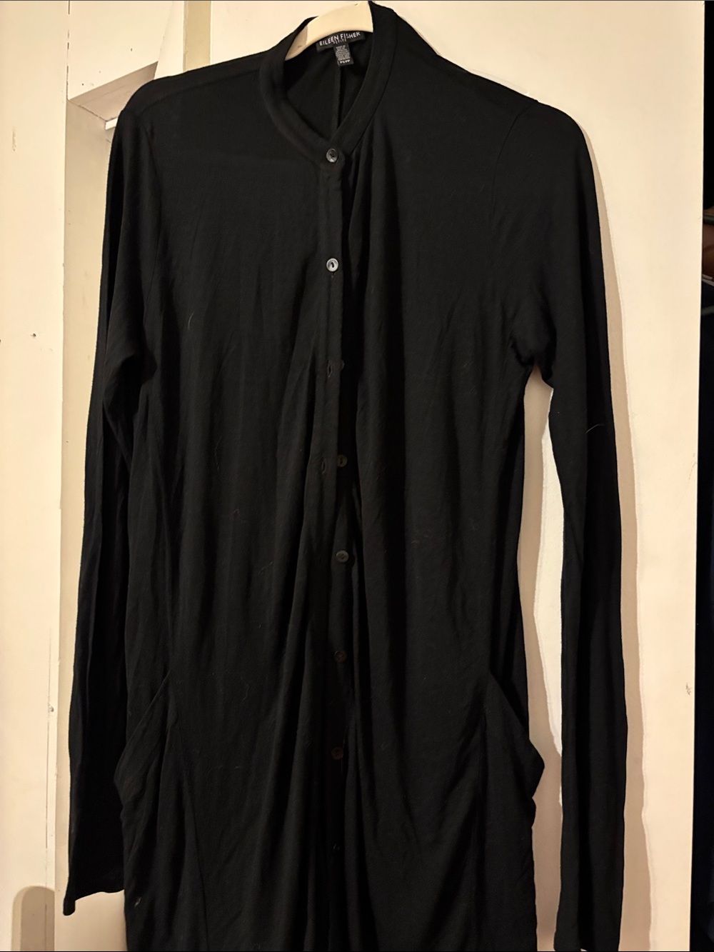 Eileen Fisher Black Longline Button Cardigan